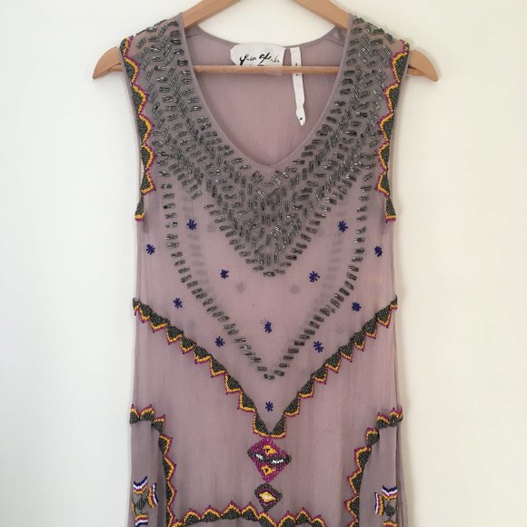YaYa Aflalo Dresses & Skirts - YaYa Aflalo Sheer Silk Beaded Mini Dress
